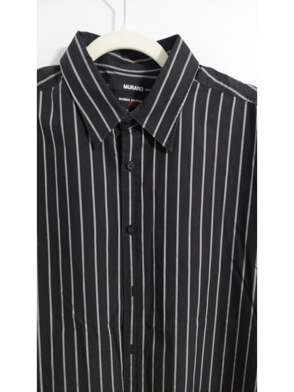 Murano Black White Pinstripe Short Sleeve Button Down Shirt XL